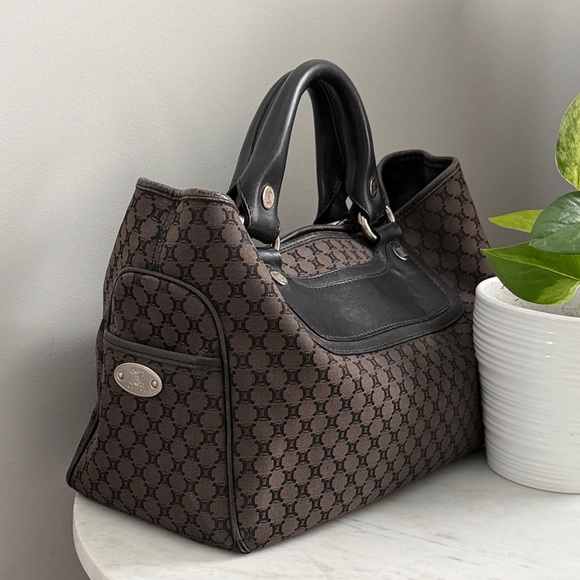 Celine Vintage CELINE Macadam Canvas Boogie Hand Bag Dark Brown Black Silver - Picture 2 of 13